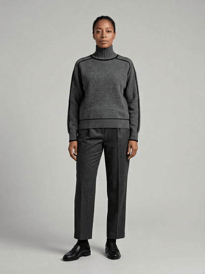 Pull col roulé à liserés contrastants pour femmes | Idéal pour l’automne et l’hiver