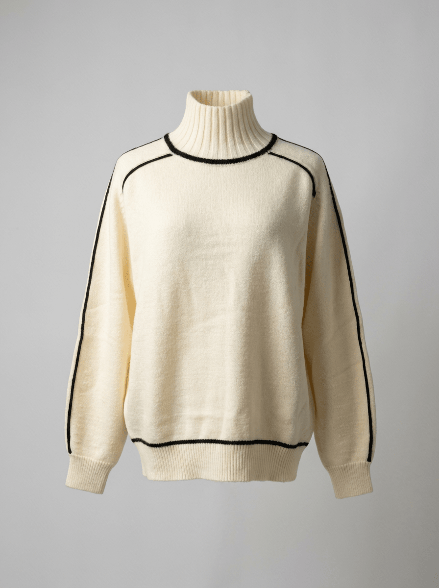 Pull col roulé à liserés contrastants pour femmes | Idéal pour l’automne et l’hiver