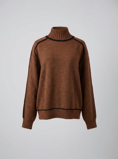 Pull col roulé à liserés contrastants pour femmes | Idéal pour l’automne et l’hiver