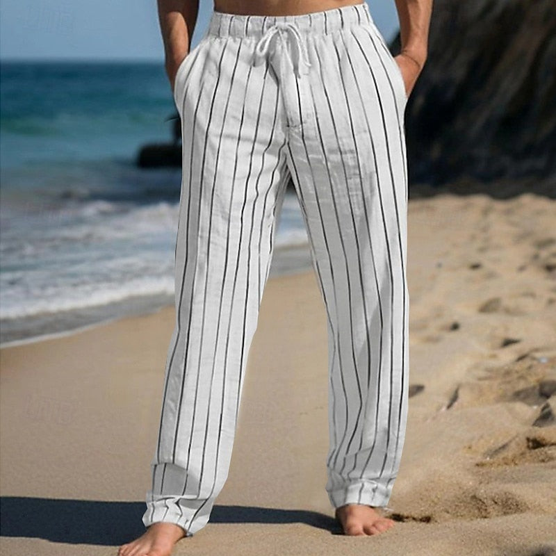 Pantalon À Taille Élastique Avec Cordon De Serrage Et Rayures Verticales Pour Homme | Idéal Pour Usage Quotidien Et Loisirs