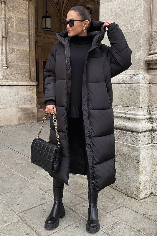 Manteau Long Matelassé avec Capuche pour Femme | Idéal pour les Journées Froides d’Hiver