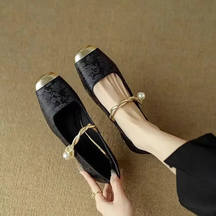 Ballerines à bride avec détail doré pour femme | idéal pour le bureau et les occasions spéciales