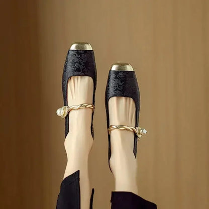 Ballerines à bride avec détail doré pour femme | idéal pour le bureau et les occasions spéciales
