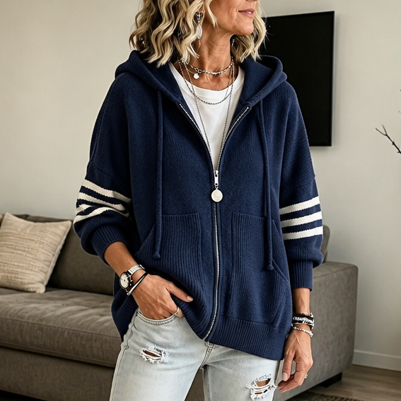 Gilet à capuche à manches rayées pour femmes