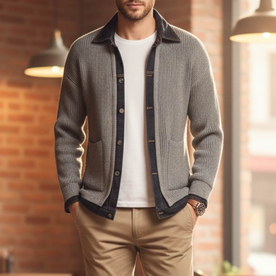 Gilet côtelé à col chemise pour hommes