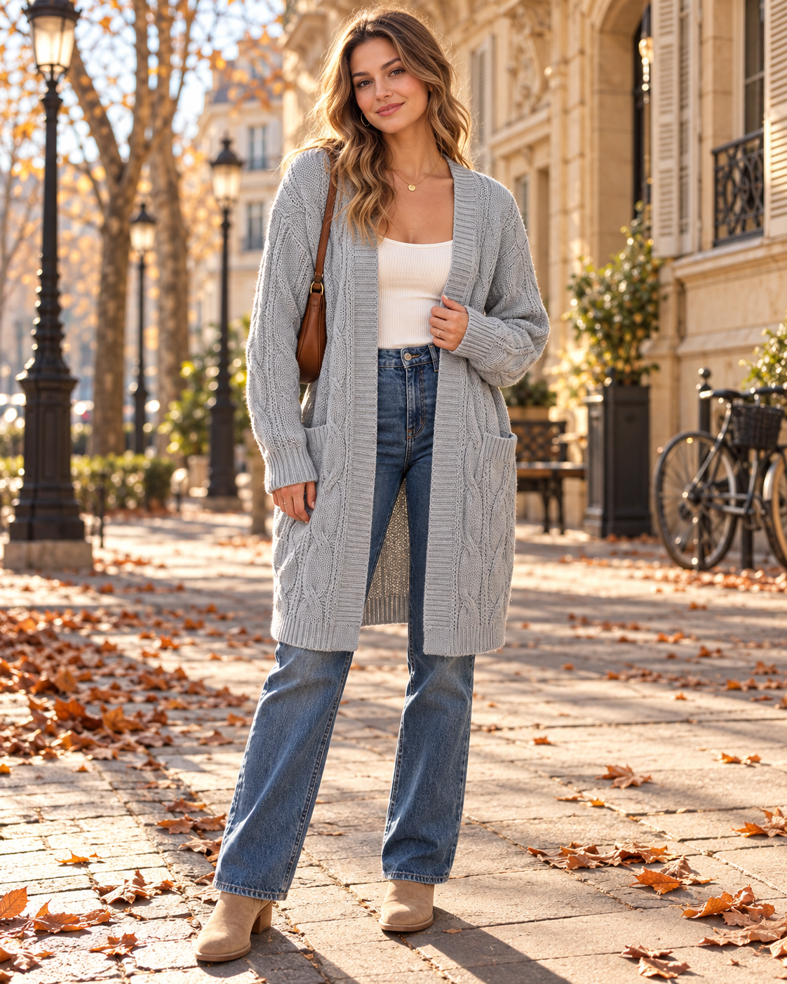 Gilet long à poches pour femmes