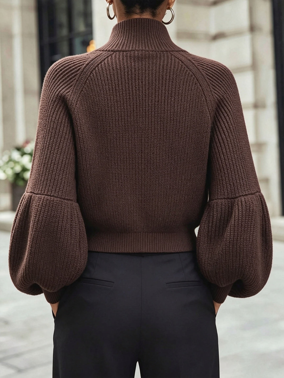 Gilet zippé à manches bouffantes pour femmes