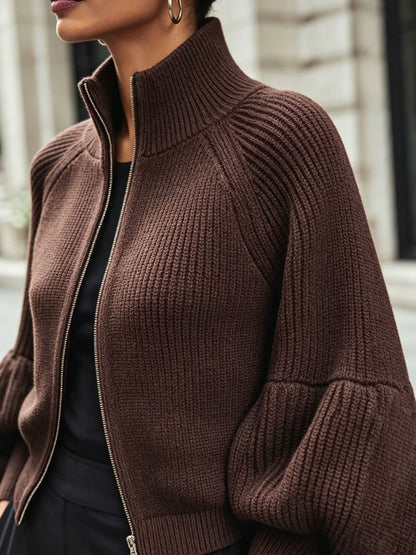 Gilet zippé à manches bouffantes pour femmes