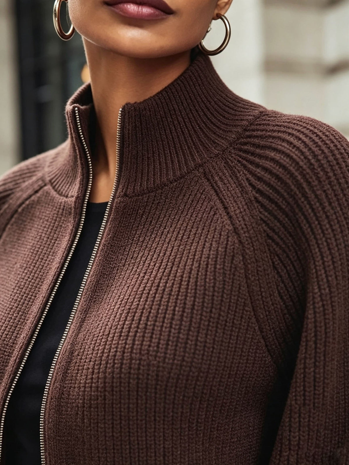 Gilet zippé à manches bouffantes pour femmes