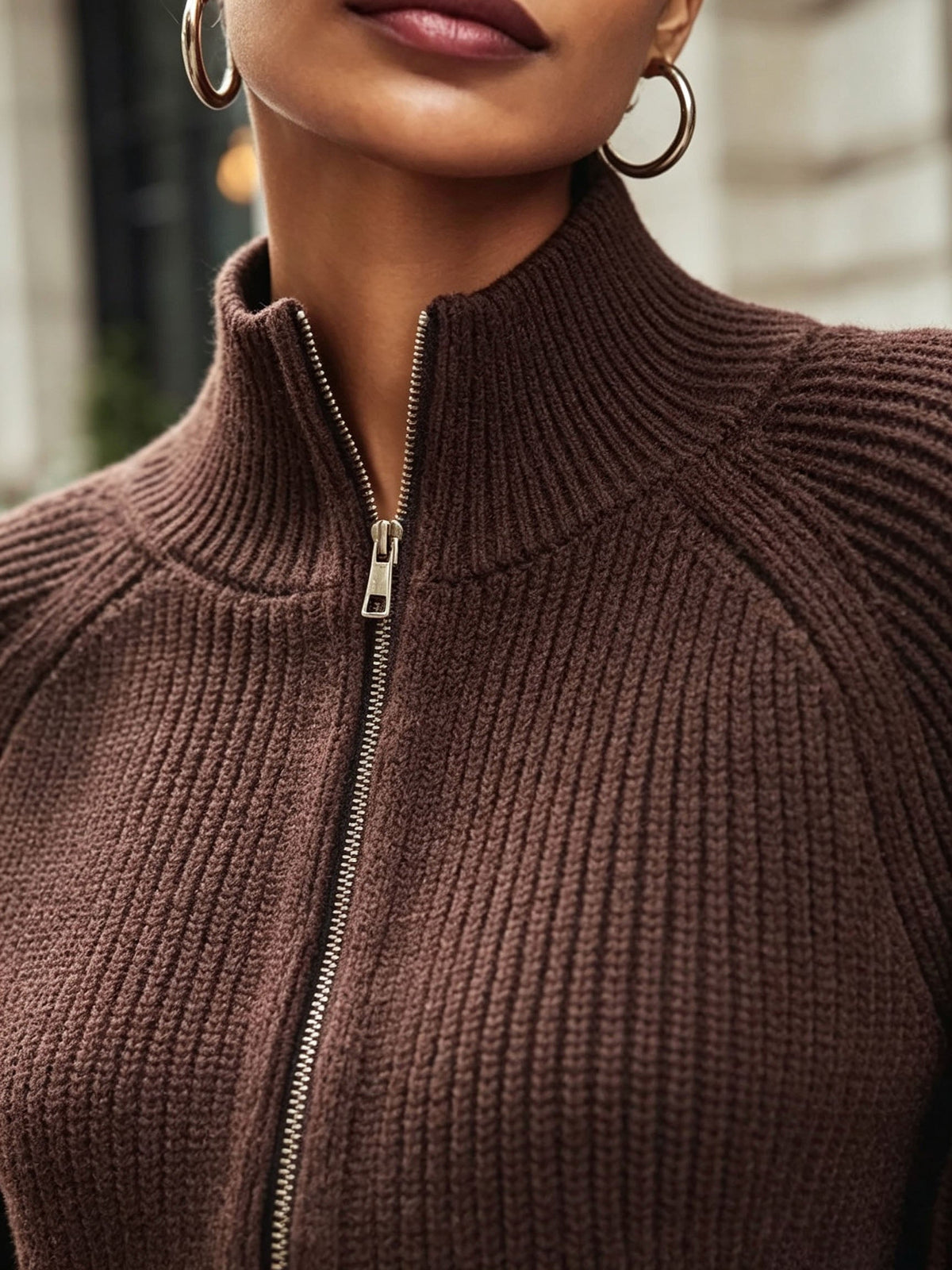 Gilet zippé à manches bouffantes pour femmes