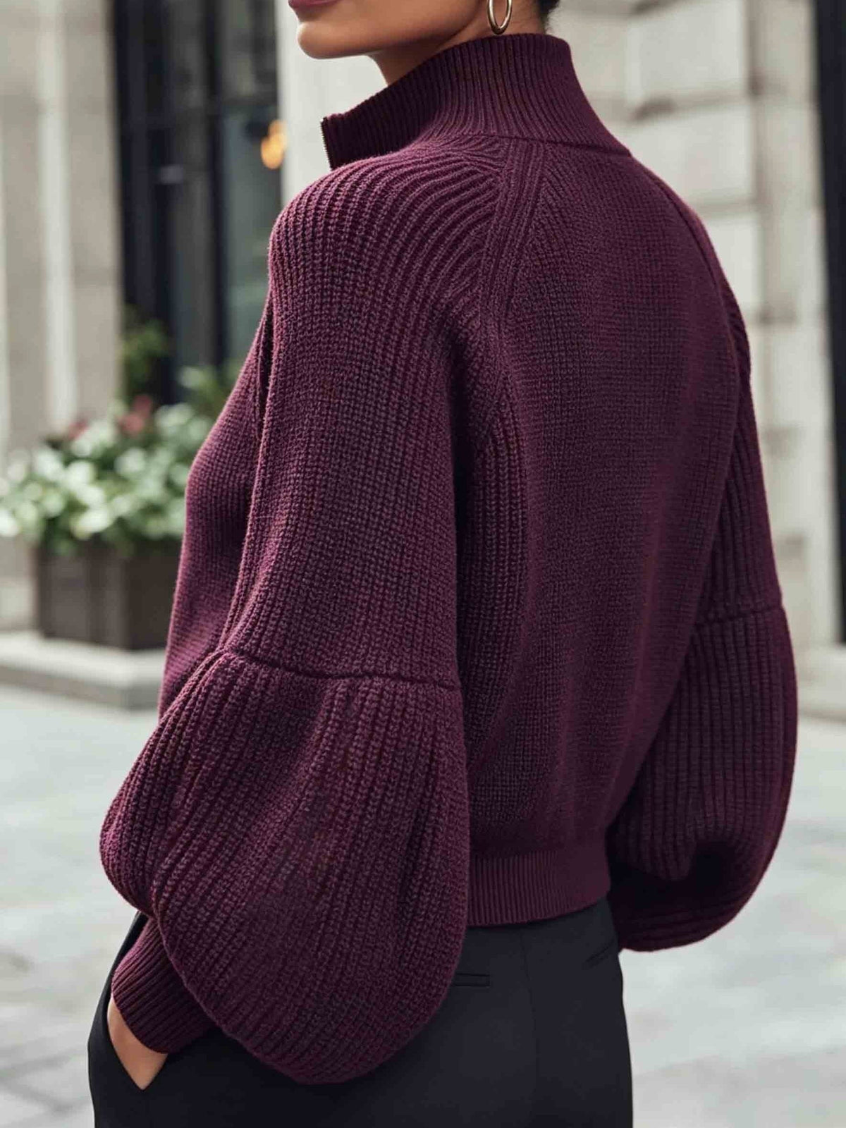 Gilet zippé à manches bouffantes pour femmes