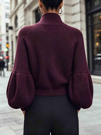 Gilet zippé à manches bouffantes pour femmes
