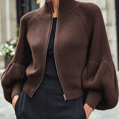 Gilet zippé à manches bouffantes pour femmes