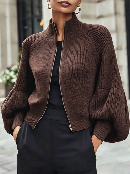 Gilet zippé à manches bouffantes pour femmes