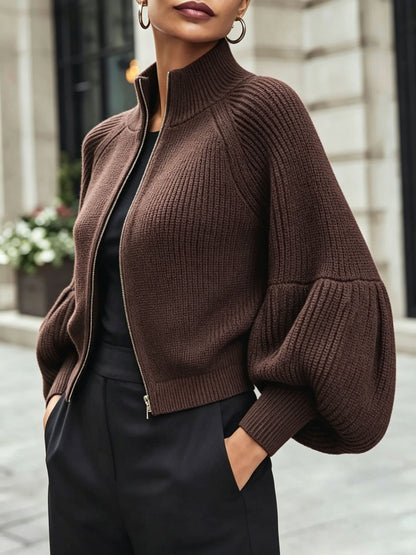 Gilet zippé à manches bouffantes pour femmes