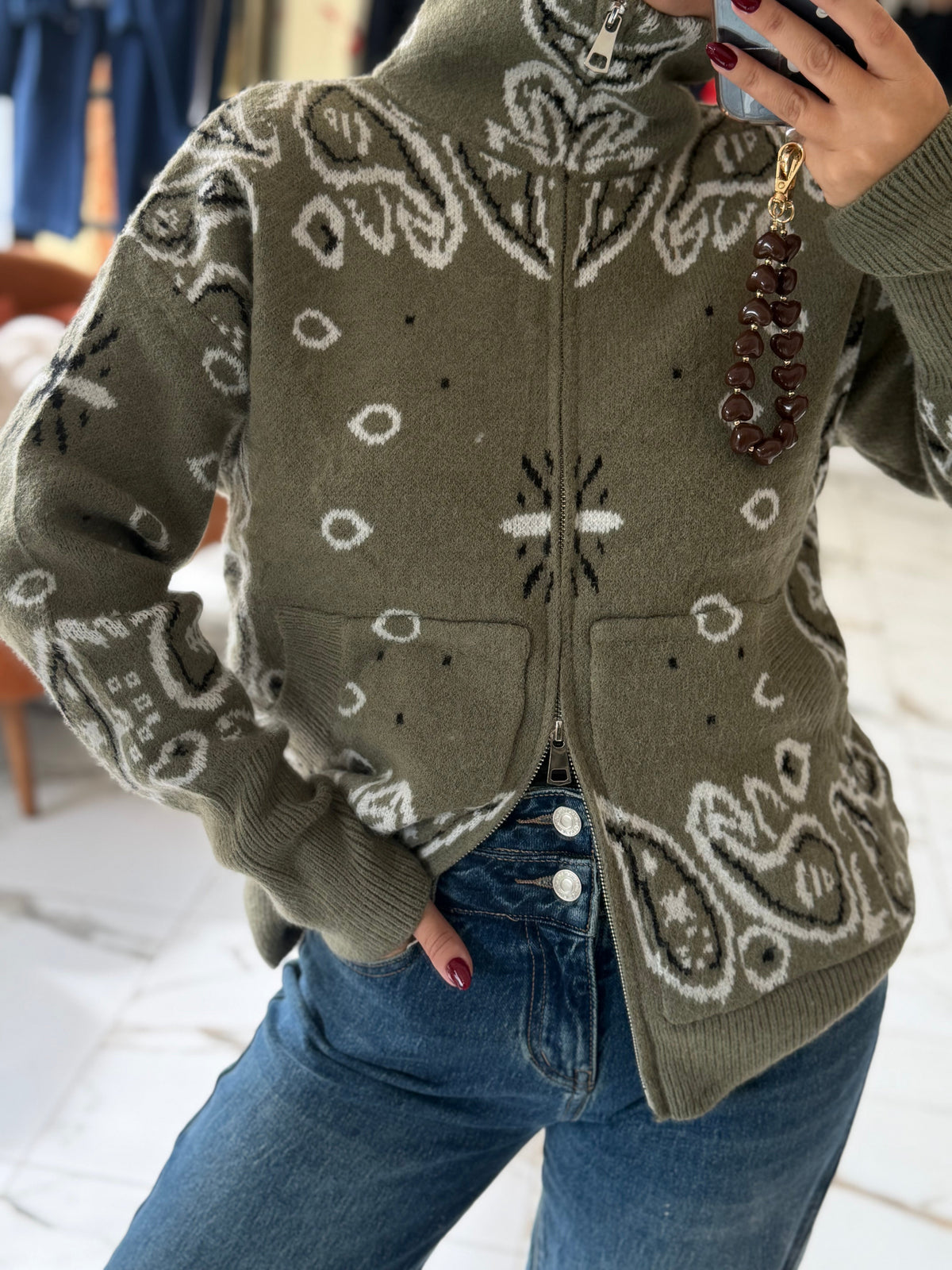 Gilet zippé à motif bandana pour femmes