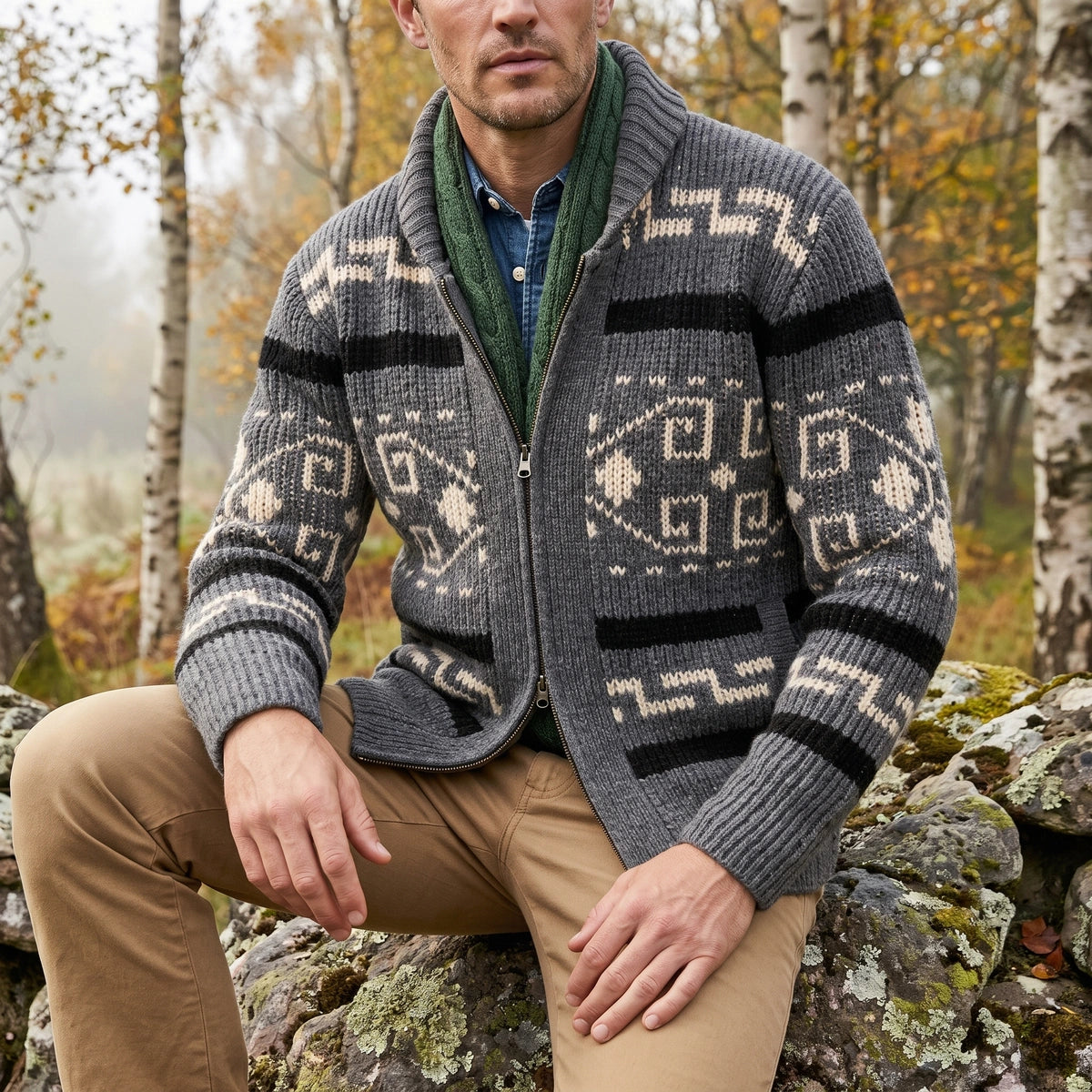 Gilet zippé à motif jacquard pour hommes