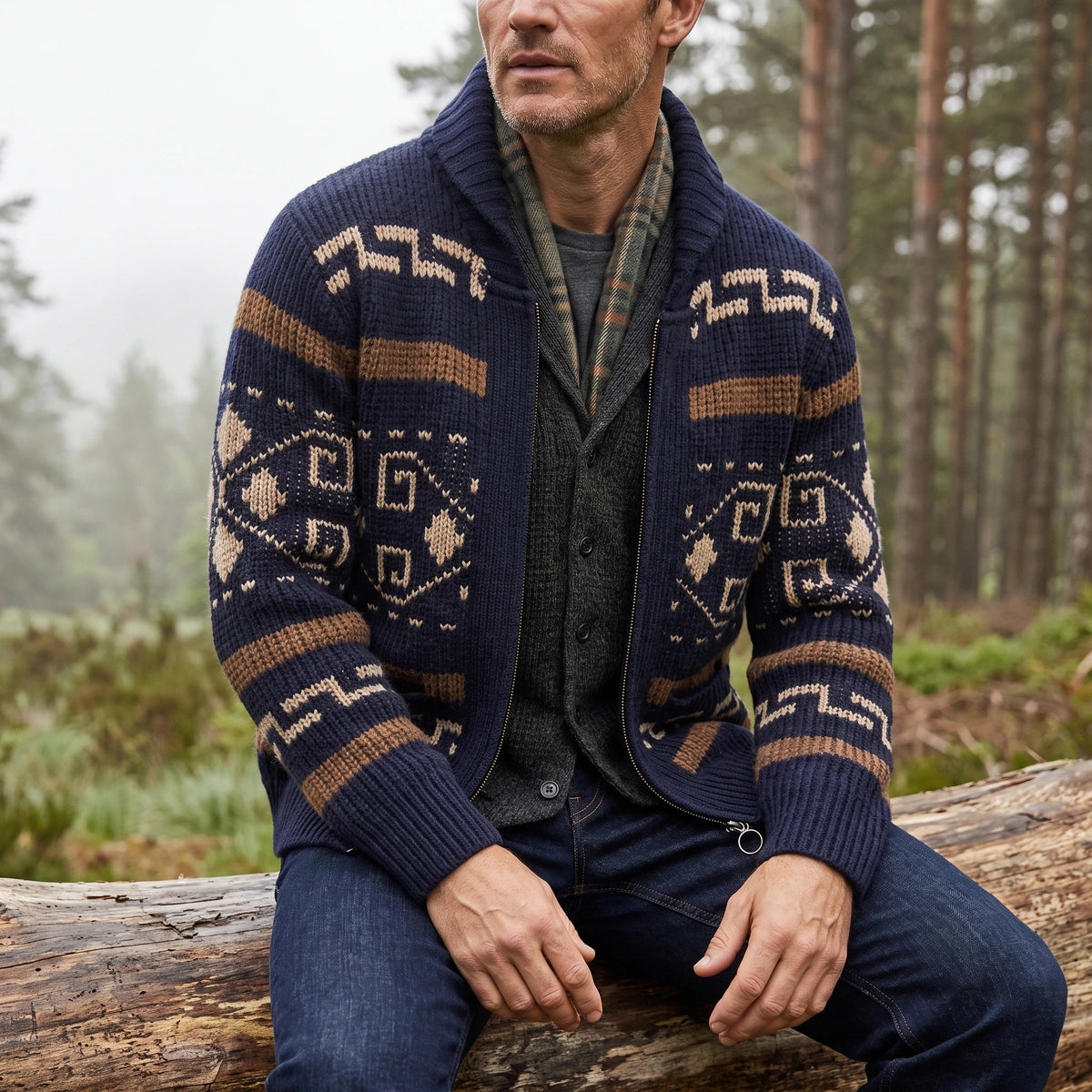 Gilet zippé à motif jacquard pour hommes