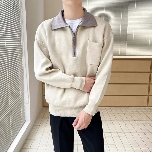Pull à Demi-Zip avec Col Montant Inversé pour Homme | Idéal pour les Journées Fraîches