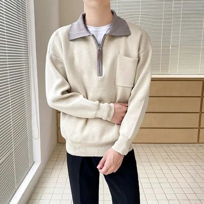 Pull à Demi-Zip avec Col Montant Inversé pour Homme | Idéal pour les Journées Fraîches