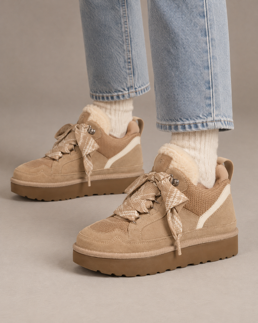 Baskets plateforme à lacets pour femmes – Beige – portées