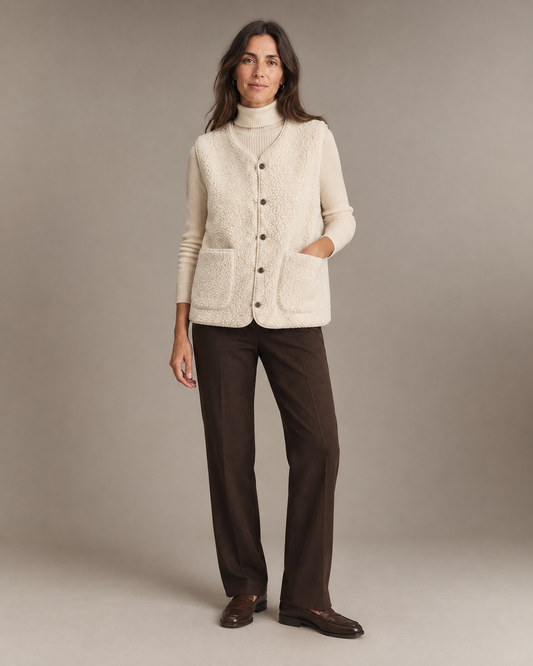 Gilet sans manches boutonné pour femmes – Beige – vue de face
