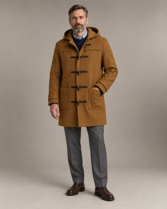 Duffle-coat à capuche pour hommes – Marron – vue de face
