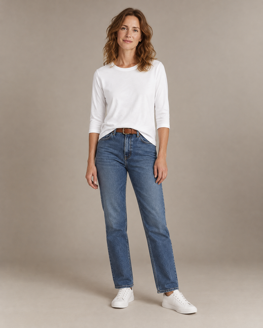 T-shirt à manches 3/4 pour femmes – Blanc – vue de face