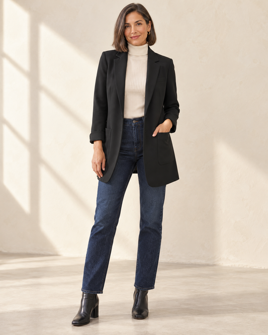 Blazer long femme noir – vue de face