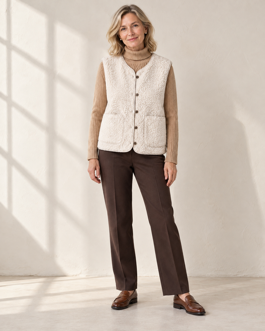 Gilet sans manches sherpa femme beige – vue de face