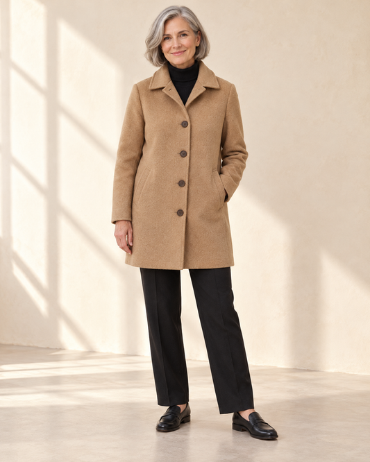 Manteau mi-long femme beige – vue de face