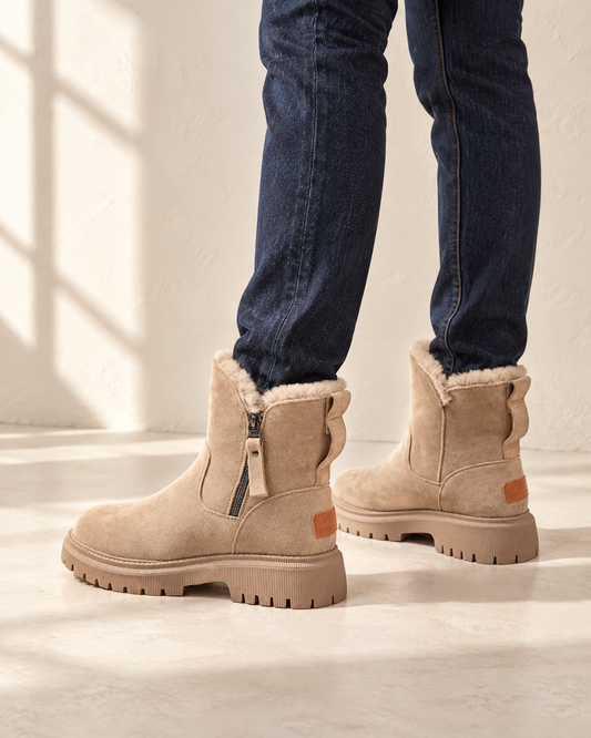Bottines fourrées femme beige – portées