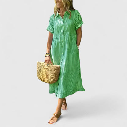 Robe Chemise Midi à Rayures avec Coupe Décontractée pour Femme | Idéale pour Usage Quotidien et Loisirs