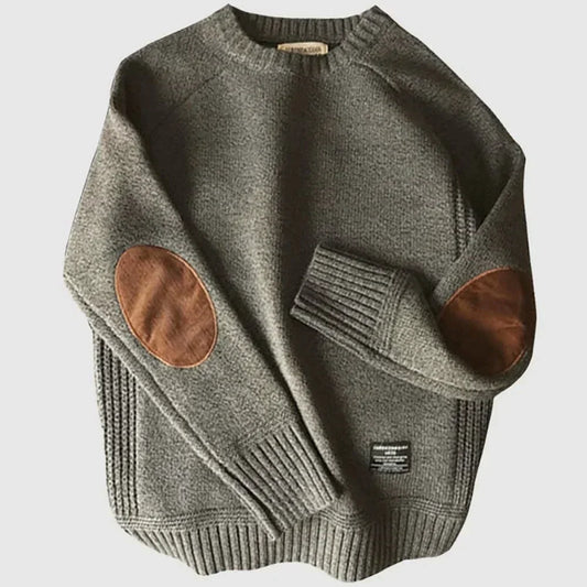 Pull en Maille Épaisse pour Hommes avec Coudières Contrastantes | Idéal pour l’Automne et l’Hiver