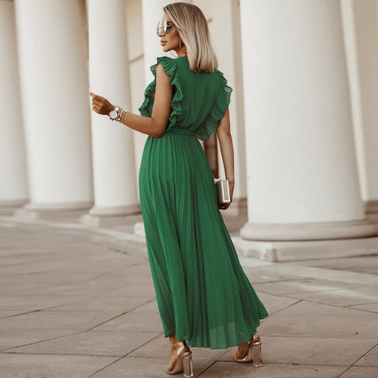 Robe Longue avec Col en V pour Femme | Idéale pour Mariages et Occasions Spéciales