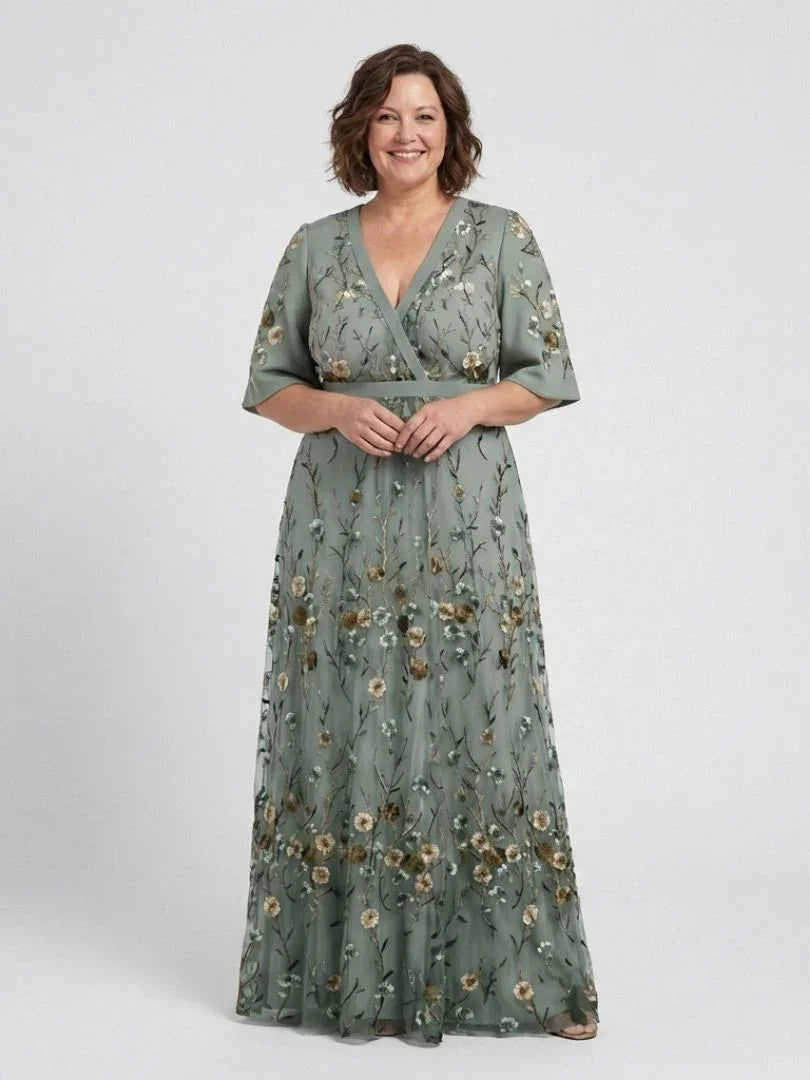 Robe Maxi À Col V Avec Manches Courtes Et Imprimé Floral Pour Femme | Idéale Pour L'été