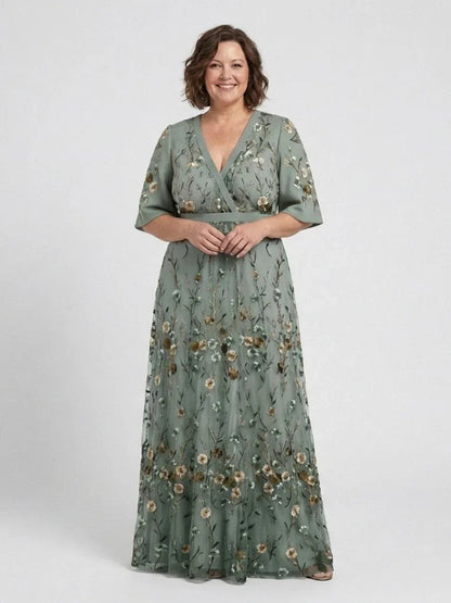 Robe Maxi À Col V Avec Manches Courtes Et Imprimé Floral Pour Femme | Idéale Pour L'été
