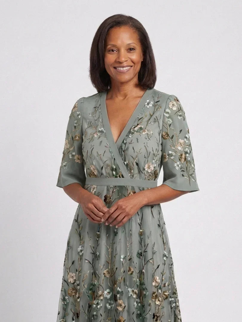 Robe Maxi À Col V Avec Manches Courtes Et Imprimé Floral Pour Femme | Idéale Pour L'été