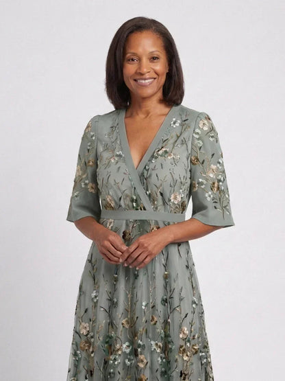 Robe Maxi À Col V Avec Manches Courtes Et Imprimé Floral Pour Femme | Idéale Pour L'été