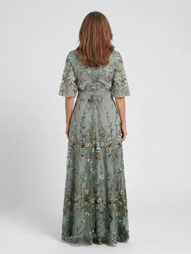 Robe Maxi À Col V Avec Manches Courtes Et Imprimé Floral Pour Femme | Idéale Pour L'été