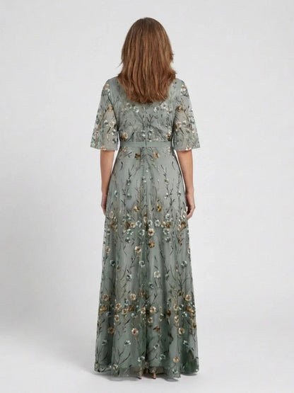 Robe Maxi À Col V Avec Manches Courtes Et Imprimé Floral Pour Femme | Idéale Pour L'été