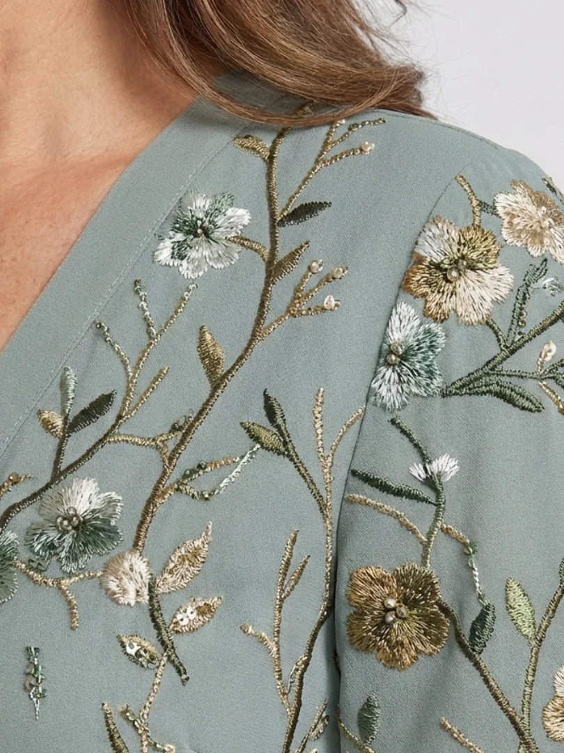 Robe Maxi À Col V Avec Manches Courtes Et Imprimé Floral Pour Femme | Idéale Pour L'été
