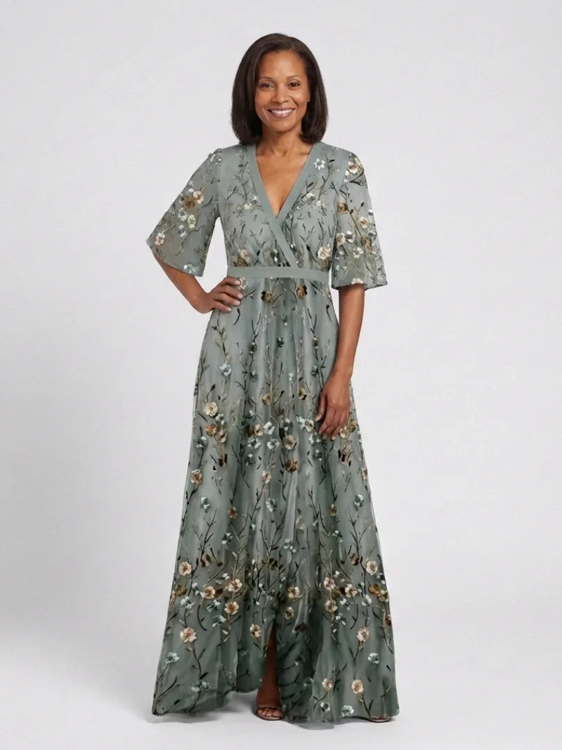 Robe Maxi À Col V Avec Manches Courtes Et Imprimé Floral Pour Femme | Idéale Pour L'été