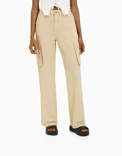 Pantalon Cargo à Taille Haute avec Poches Latérales pour Femme | Idéal pour Tenues Urbaines