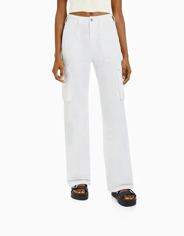 Pantalon Cargo à Taille Haute avec Poches Latérales pour Femme | Idéal pour Tenues Urbaines