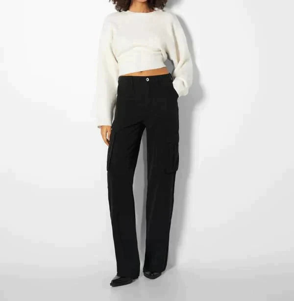 Pantalon Cargo à Taille Haute avec Poches Latérales pour Femme | Idéal pour Tenues Urbaines