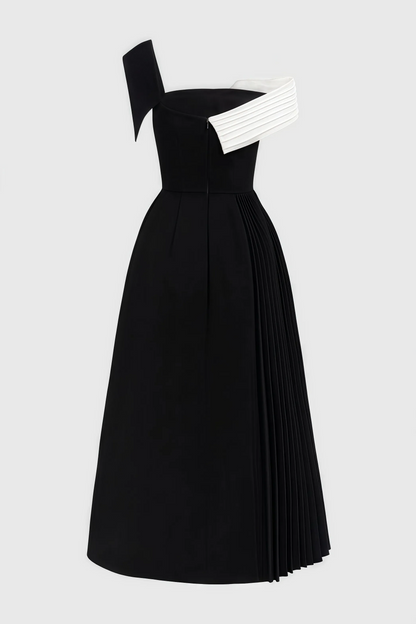 Robe Midi Asymétrique avec Encolure Plissée pour Femme | Idéale pour les Événements Formels