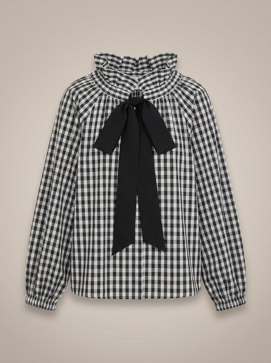 Blouse Ajustée Avec Motif Carreaux Et Nœud Pour Femme | Idéale Pour Usage Quotidien Et Travail