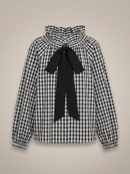 Blouse Ajustée Avec Motif Carreaux Et Nœud Pour Femme | Idéale Pour Usage Quotidien Et Travail