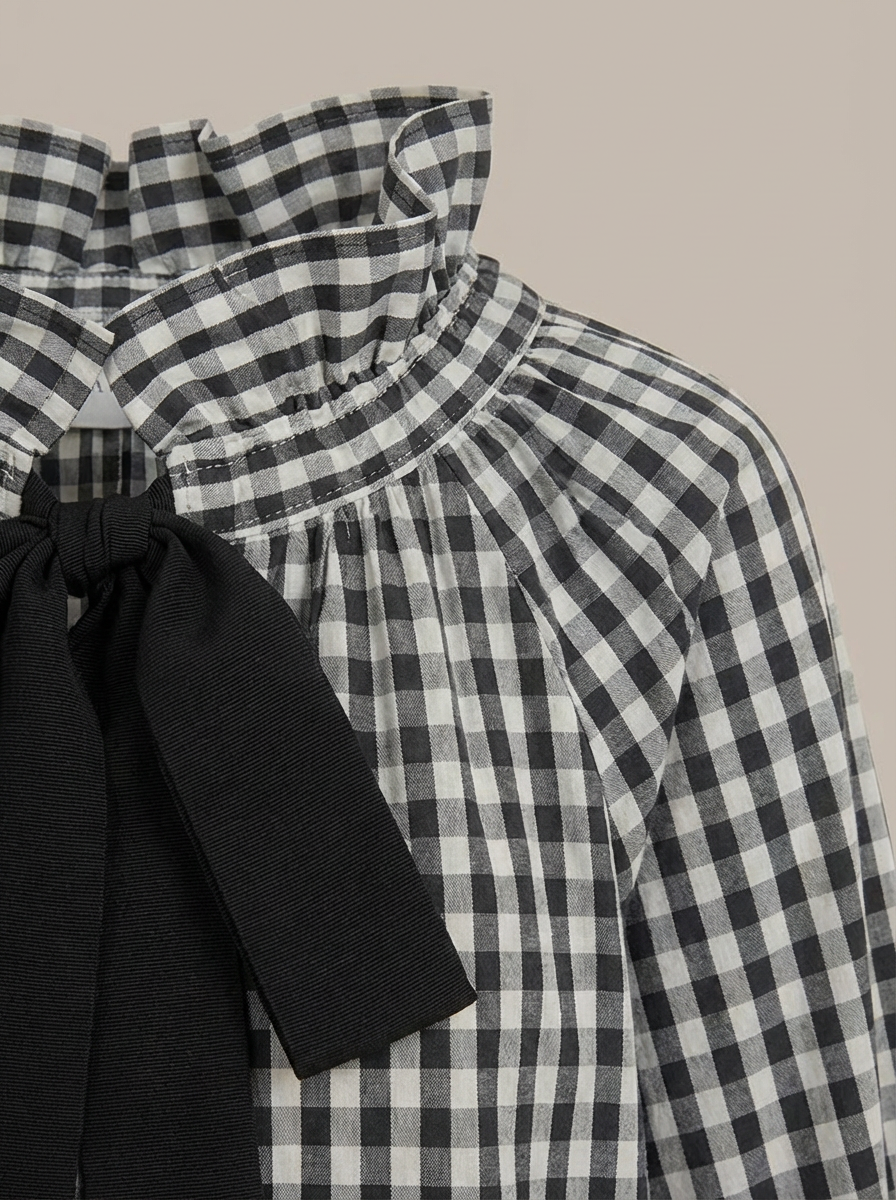 Blouse Ajustée Avec Motif Carreaux Et Nœud Pour Femme | Idéale Pour Usage Quotidien Et Travail